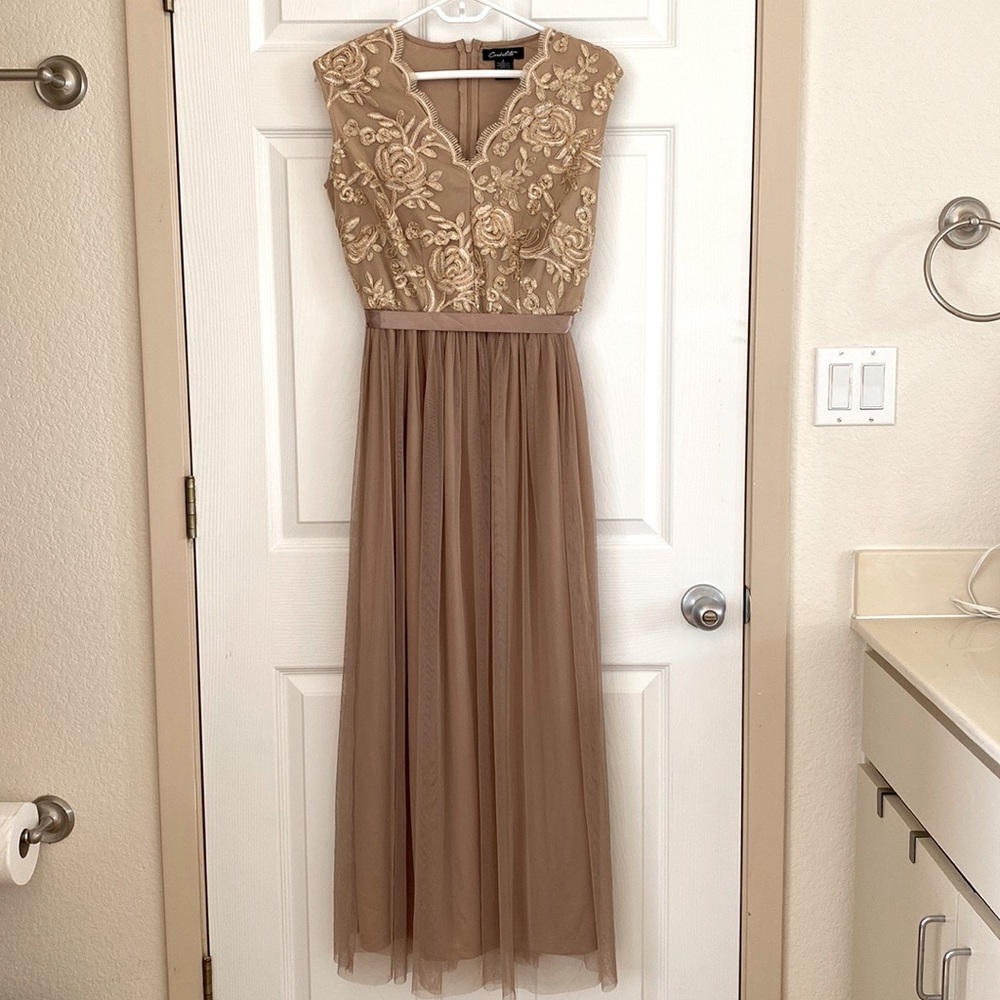 Candalite Full Length Ivory Dress Gown W/ Satin Belt